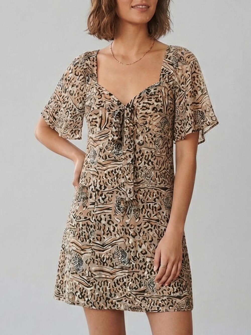 HVN Mini Emily Sweetheart Dress  - Tiger & Leopard Print Rayon | Size SX
